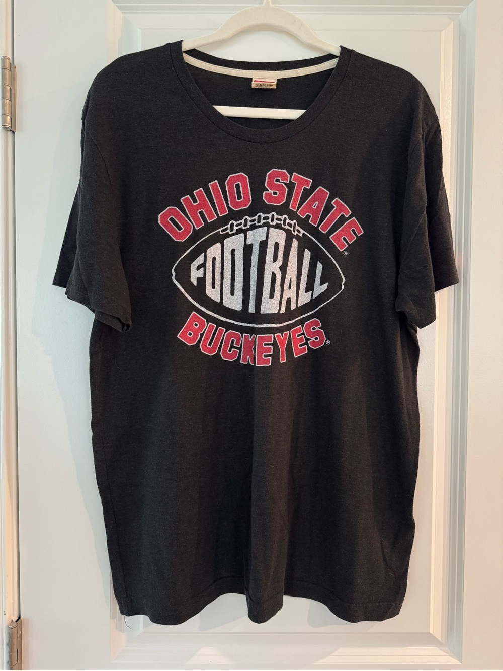 HOMAGE Black T-Shirt with Red and White Ohio State Football Graphic